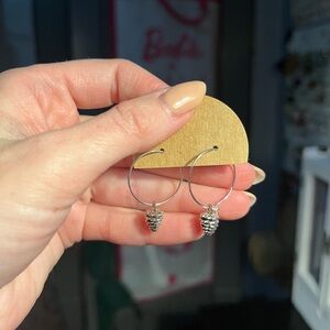 Silver Pinecone Hoop Earrings
